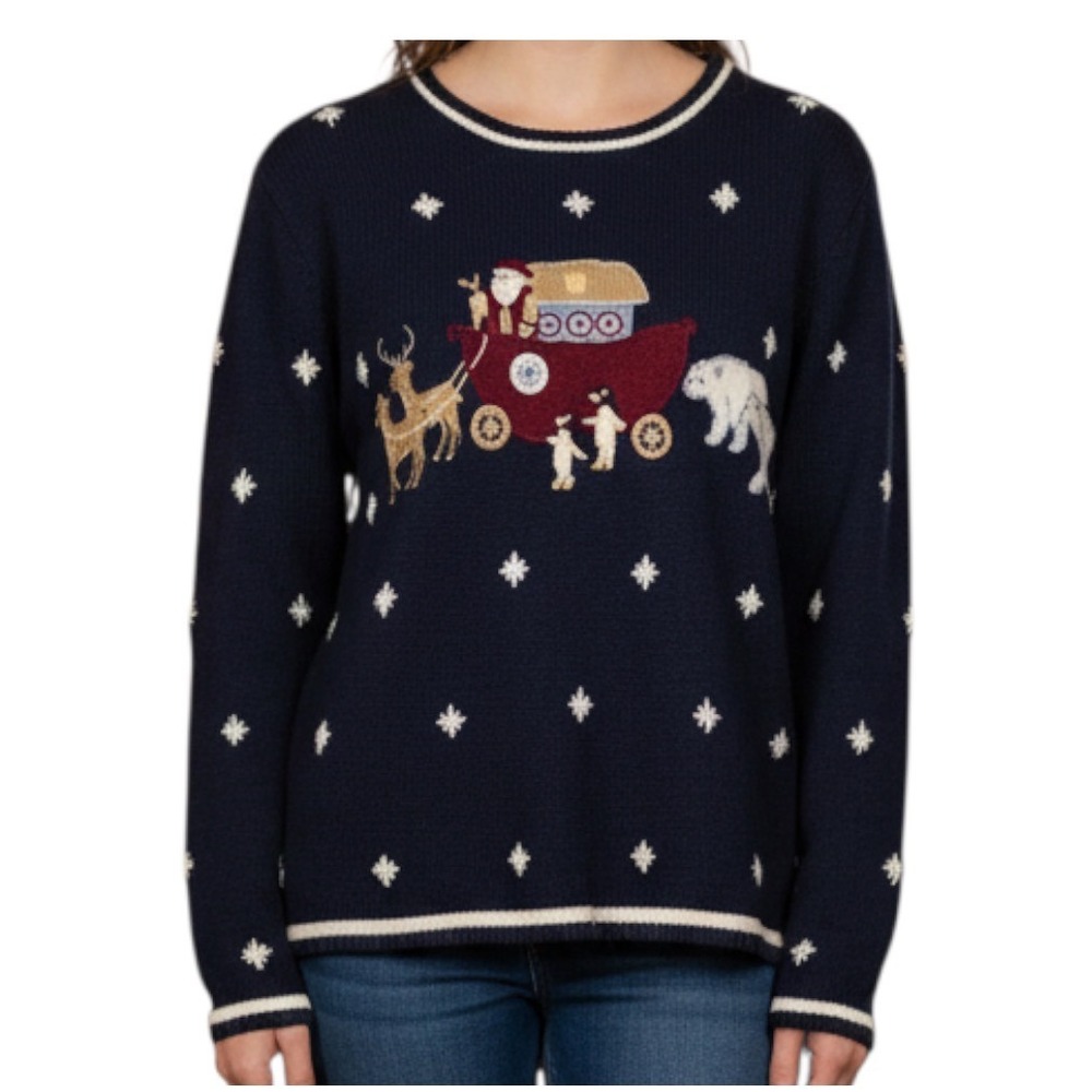 VTG Christopher Banks HAND KNITTED SWEATER Santa Noah's Ark Christmas Reindeer M